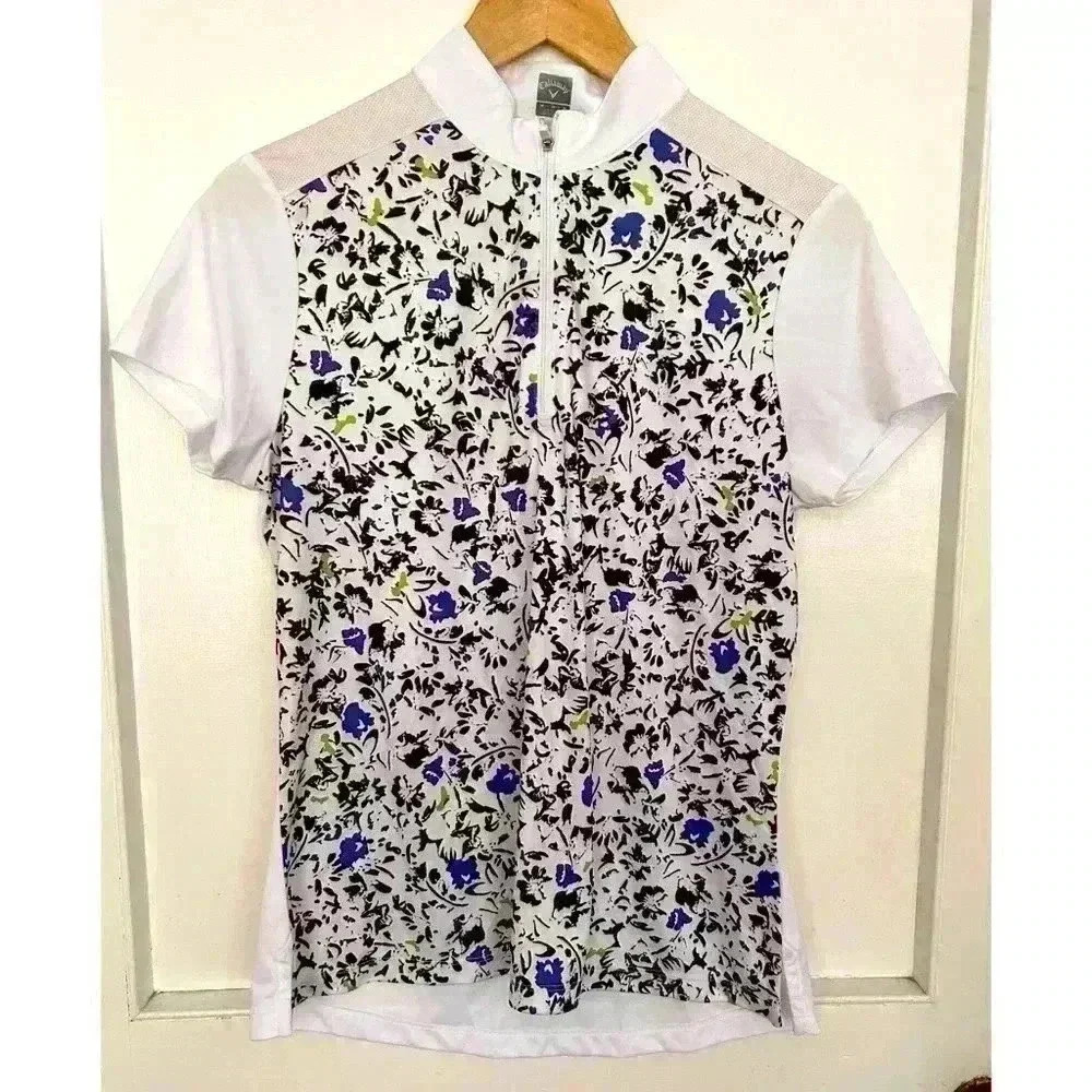 Women’s Callaway Golf Shirt/White with Floral Pattern  Size Medium